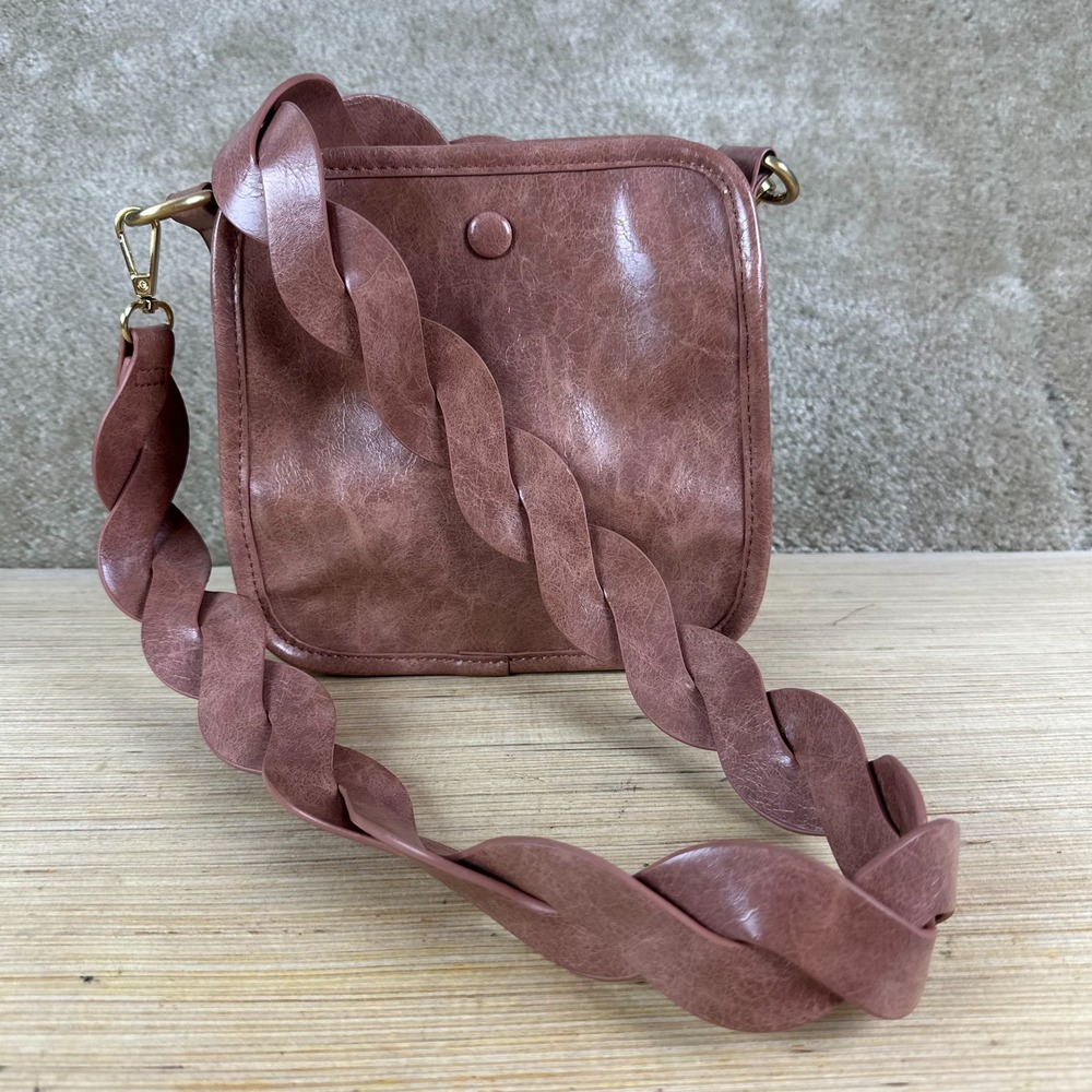 Anthropologie Dusty Rose Braided Strap Crossbody Bag